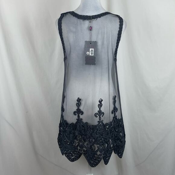 Pretty Angel Gray Lace Sheer Embroidered Fairy Whimsical Tunic Top NWT Size M - Picture 4 of 10